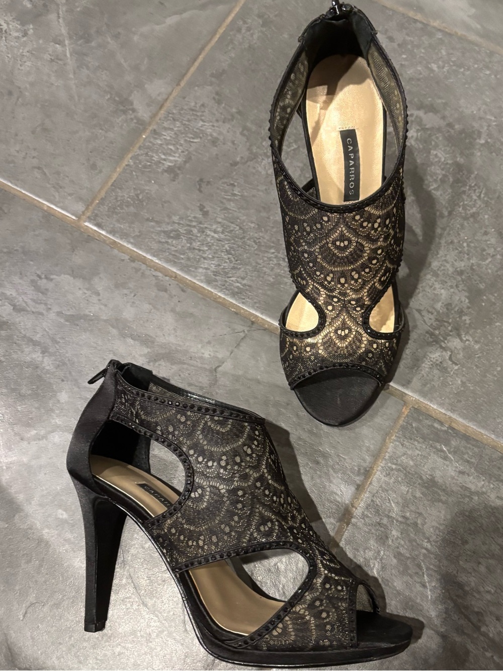 Women’s caparros black lace heels size 8